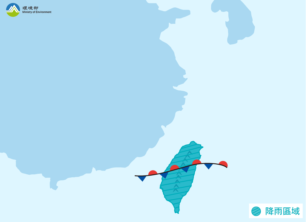 滯留鋒面期間有明顯降雨的地區，受降雨洗除作用影響空氣品質較好。